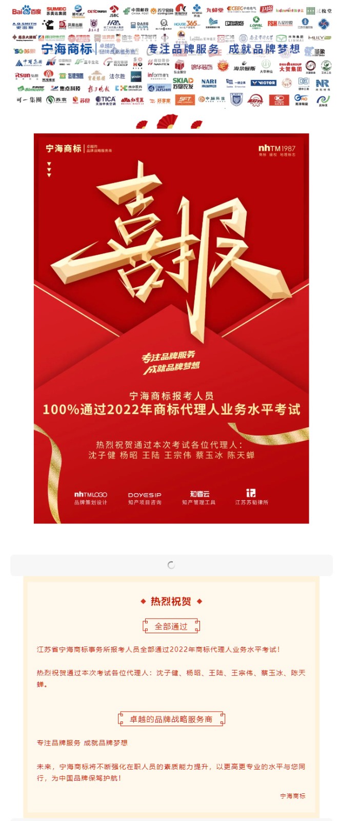 喜報寧海商標(biāo)報考人員100通過2022年商標(biāo)代理人業(yè)務(wù)水平考試.jpg